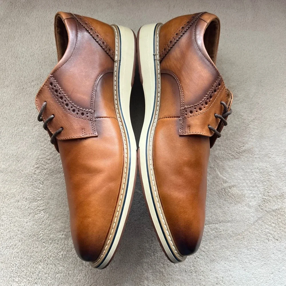 Steve Madden Brelman Men 8M Burnished Cognac Brown Leather Oxford‎ Dress Shoes